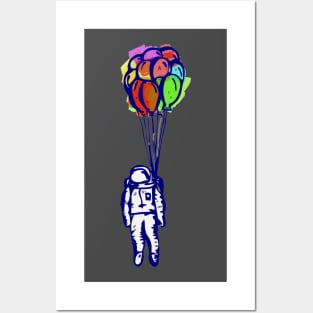 The blue Astronaut and the colourful Balloons Posters and Art